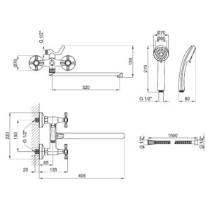 Смеситель для ванны Qtap Liberty ANT 140
