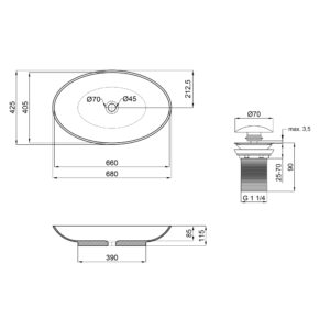 Раковина-чаша Qtap Dove 680х420х120 White с донным клапаном QT0611K160W