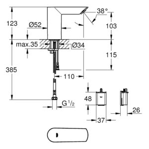 Кран для раковины бесконтактный Grohe BauCosmopolitan E 36452000