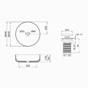 Раковина-чаша Qtap Kalao 440х440х140 White с донным клапаном QT0811K462W
