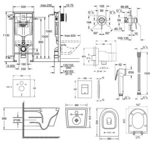 Комплект инсталляция Grohe Rapid SL 38772001 + унитаз с сиденьем Qtap Jay QT07335176W + набор для гигиенического душа со смесителем Grohe BauClassic 111048