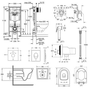 Комплект инсталляция Grohe Rapid SL 38721001 + унитаз с сиденьем Qtap Swan QT16335178W + набор для гигиенического душа со смесителем Grohe BauLoop 111042