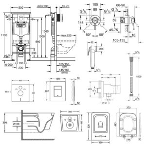 Комплект инсталляция Grohe Rapid SL 38772001 + унитаз с сиденьем Qtap Crow QT05335170W + набор для гигиенического душа со смесителем Grohe BauClassic 111048