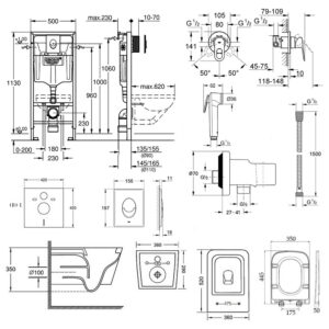 Комплект инсталляция Grohe Rapid SL 38721001 + унитаз с сиденьем Qtap Crow QT05335170W + набор для гигиенического душа со смесителем Grohe BauLoop 111042