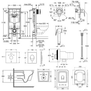 Комплект инсталляция Grohe Rapid SL 38722001 + унитаз с сиденьем Qtap Crow QT05335170W + набор для гигиенического душа со смесителем Grohe BauLoop 111042