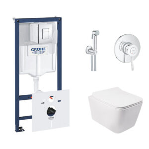 Комплект инсталляция Grohe Rapid SL 38827000 + унитаз с сиденьем Qtap Crow QT05335170W + набор для гигиенического душа со смесителем Grohe BauClassic 2904800S