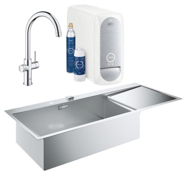 Набор Grohe мойка кухонная K1000 31581SD0 + смеситель Blue Home 31455001 фото 