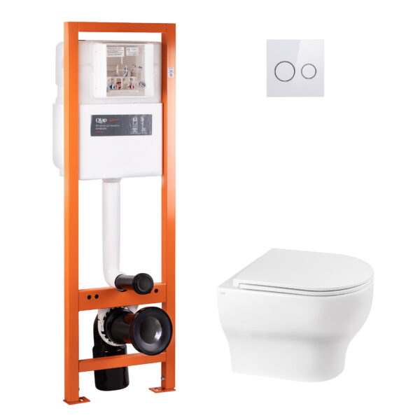 Набор Qtap инсталляция 4 в 1 с панелью смыва Nest (QT0233M370 + QT0211P01V1176W) + унитаз с сиденьем Aries QT0333063ERW фото 