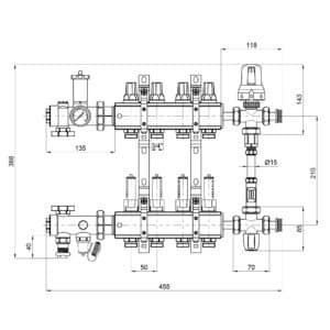 Коллекторная группа ICMA 1″ x 4 выхода, с расходомерами K0111