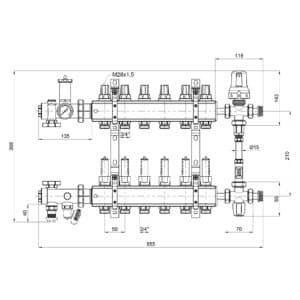 Коллекторная группа ICMA 1″ x 6 выхода, с расходомерами K0111