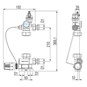 Смесительный узел FIV EMMETI UFH MIXING CONTROLLER 1” – 130 мм без насосу, (рег. +20…+70°C)